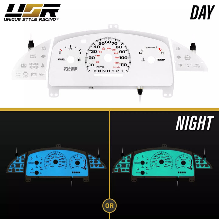 1995 - 1999 Chevrolet Chevy Cavalier White Face Blue/Green Glow Gauge Face for Instrument Cluster