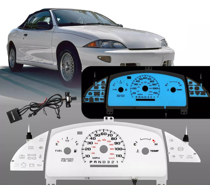 1995 - 1999 Chevrolet Chevy Cavalier White Face Blue/Green Glow Gauge Face for Instrument Cluster