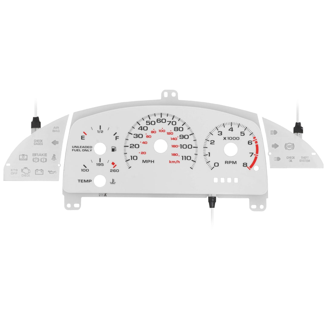 1995 - 1999 Chevy Chevrolet Cavalier with TACH/MT Cluster White Face Blue/Green Glow Gauge Face for Instrument Cluster