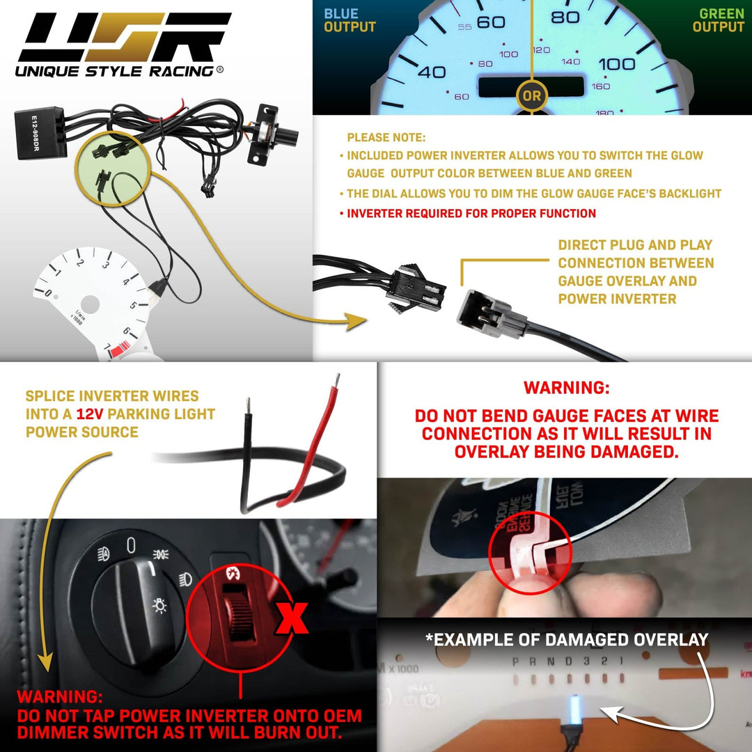 1995 - 1999 Chevy Chevrolet Cavalier with TACH/MT Cluster White Face Blue/Green Glow Gauge Face for Instrument Cluster