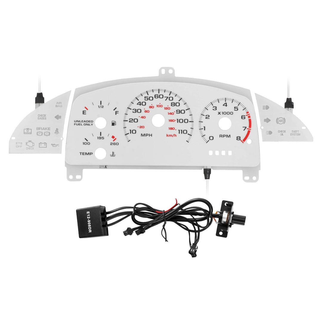 1995 - 1999 Chevy Chevrolet Cavalier with TACH/MT Cluster White Face Blue/Green Glow Gauge Face for Instrument Cluster