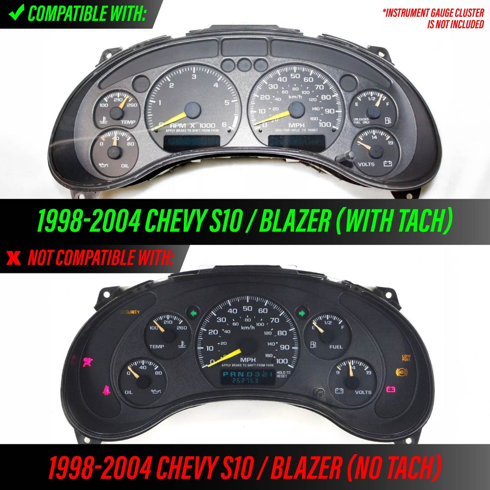 1998 - 2004 Chevrolet Chevy S10 & Blazer WITH Tach/RPM Black Gauge Face Blue Glow for Instrument Cluster