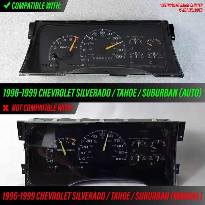 1996 - 1999 Chevrolet Chevy Tahoe, Suburban & C/K Truck Black Gauge Face Blue Glow Gauge Face for Instrument Cluster