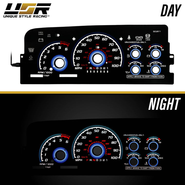 1996 - 1999 Chevrolet Chevy Tahoe, Suburban & C/K Truck Black Gauge Face Blue Glow Gauge Face for Instrument Cluster