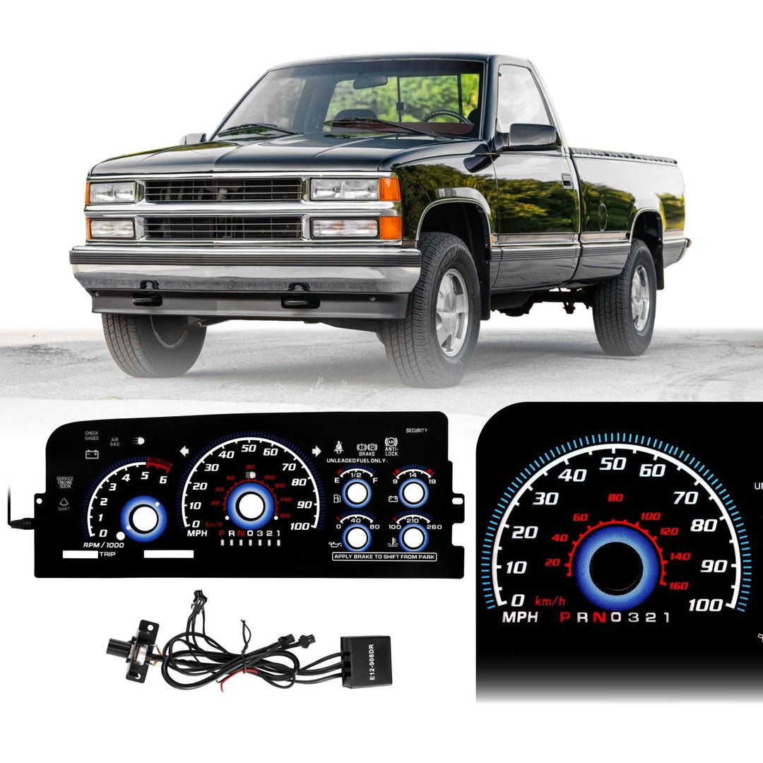 1996 - 1999 Chevrolet Chevy Tahoe, Suburban & C/K Truck Black Gauge Face Blue Glow Gauge Face for Instrument Cluster