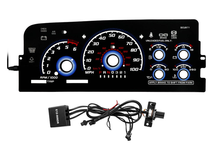 1996 - 1999 Chevrolet Chevy Tahoe, Suburban & C/K Truck Black Gauge Face Blue Glow Gauge Face for Instrument Cluster