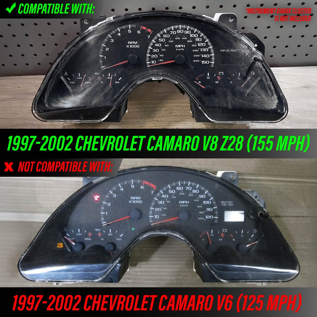 1997 - 2002 Chevrolet Chevy Camaro V8 Black Gauge Face Red Glow Gauge for Instrument Cluster