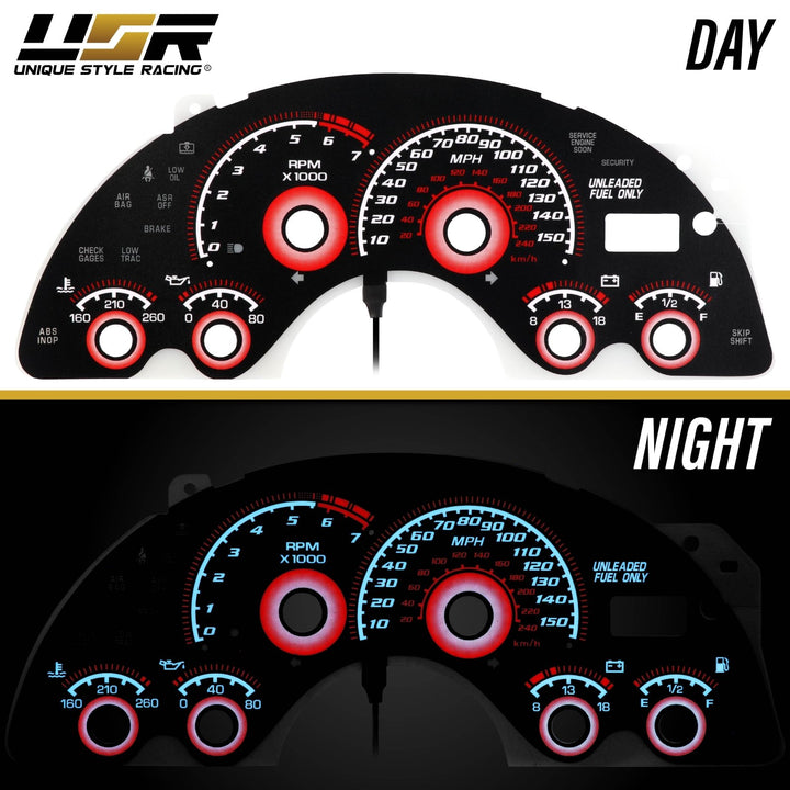 1997 - 2002 Chevrolet Chevy Camaro V8 Black Gauge Face Red Glow Gauge for Instrument Cluster