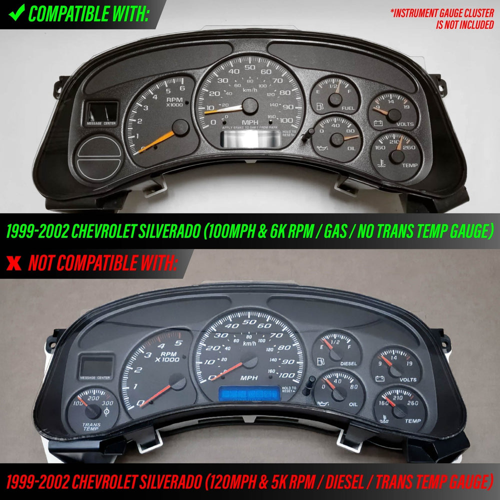 1999 - 2002 Chevrolet Chevy Silverado & Suburban White Gauge Face Blue/Green Glow Gauge for Instrument Cluster