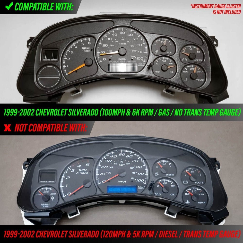 1999 - 2002 Chevrolet Chevy Silverado & Tahoe Blue Gauge Face Blue Glow Gauge for Instrument Cluster