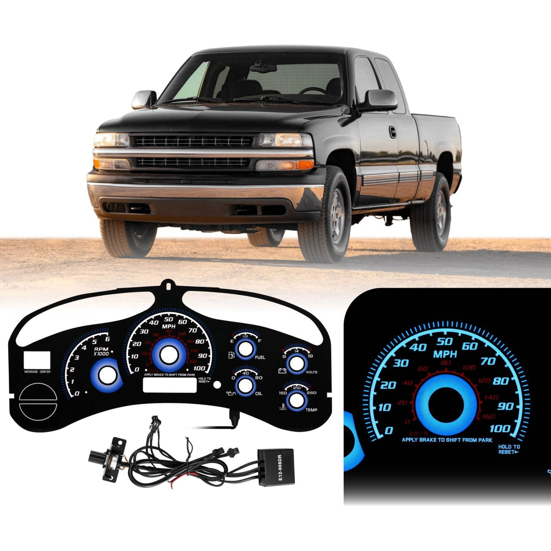 1999 - 2002 Chevrolet Chevy Silverado & Tahoe Black Gauge Face Blue Glow Gauge for Instrument Cluster