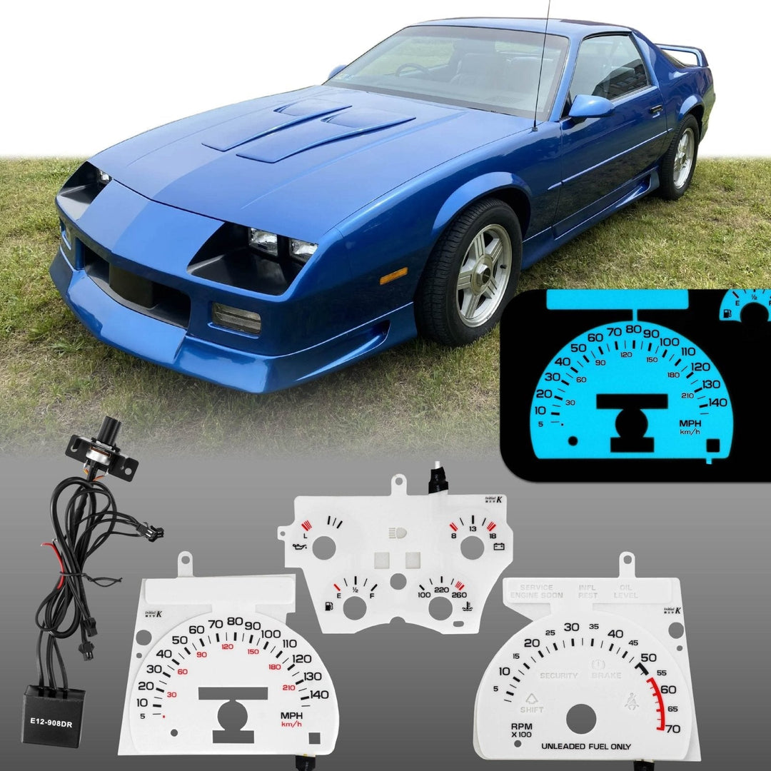 1990 - 1992 Chevrolet Chevy Camaro White Gauge Face Blue/Green Glow for Instrument Cluster