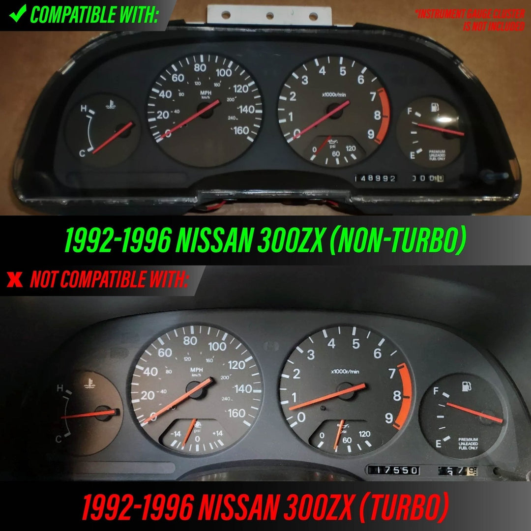 1992 - 1996 Nissan 300ZX 300 ZX NONTURBO Black Gauge Face Red Glow Gauge for Instrument Cluster