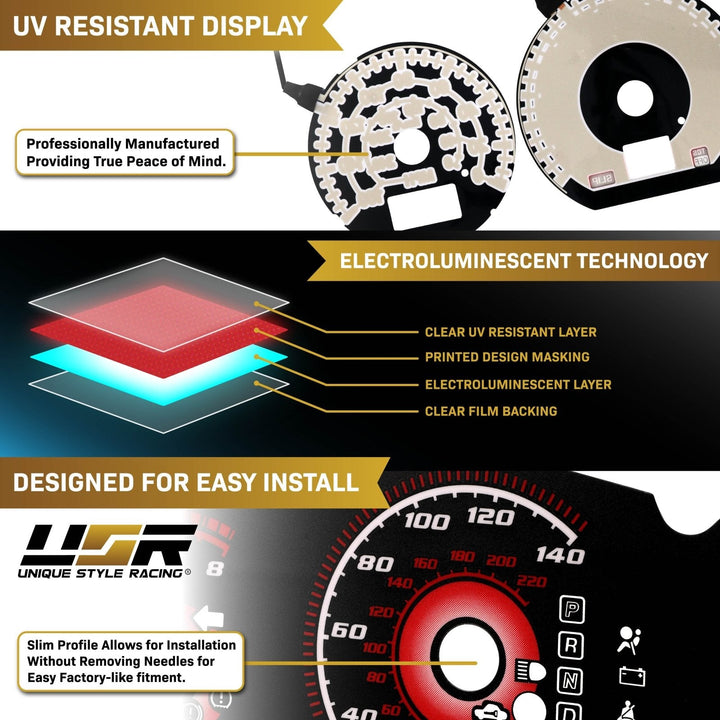 2003 - 2006 Nissan 350Z Z33 Z Black Gauge Face Red Glow Gauge for Instrument Cluster