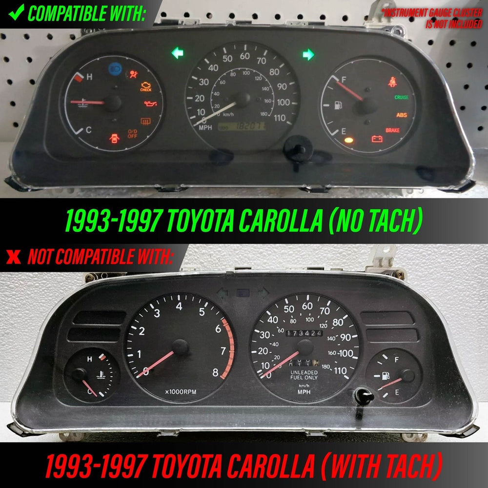 1993 - 1997 Toyota Corolla White Face Blue/Green Glow Gauge Face for Instrument Cluster