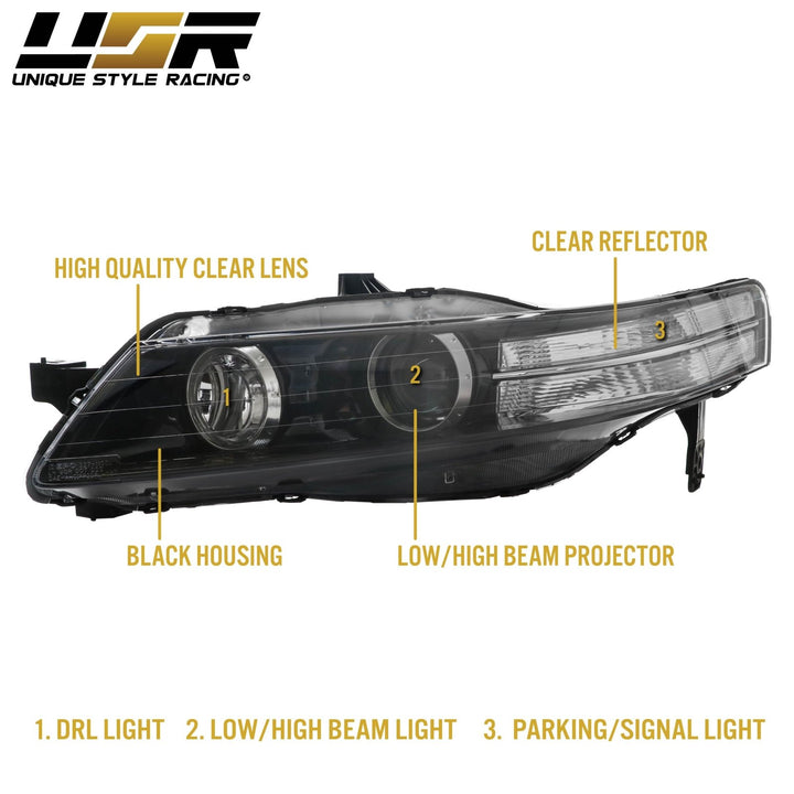 2006 - 2008 Acura TL Clear Corner DIFFUSER Bi - Xenon D2S Projector Headlight