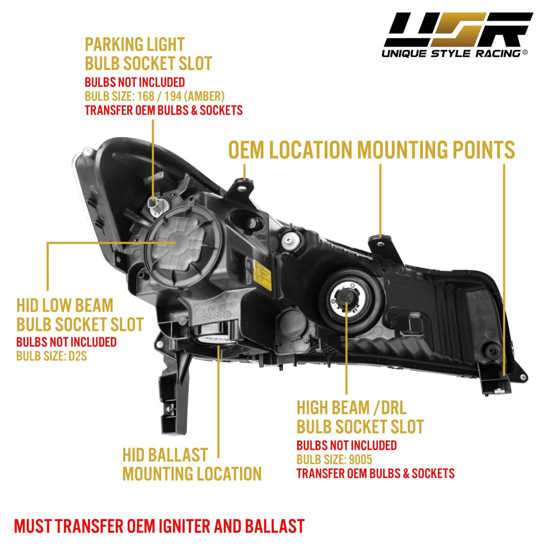 2009 - 2014 Acura TL Clear Corner Diffuser BiXenon D2S Projector Headlight with Gaskets
