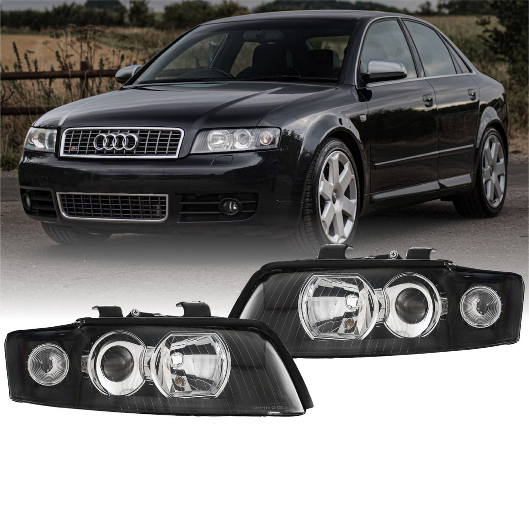 2002 - 2005 Audi A4/S4 Black Housing Headlight W/ Clear Corner Xenon HID Model