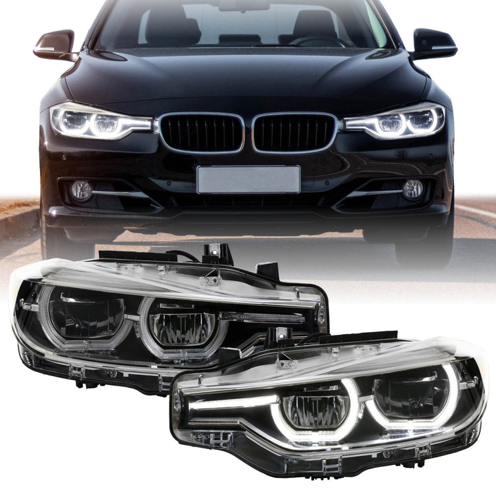 2012 - 2018 BMW F30 / F31 3 Series 4D Sedan / 5D Wagon LCI Style Angel Eye Halo Rings Full LED Headlight Upgrade