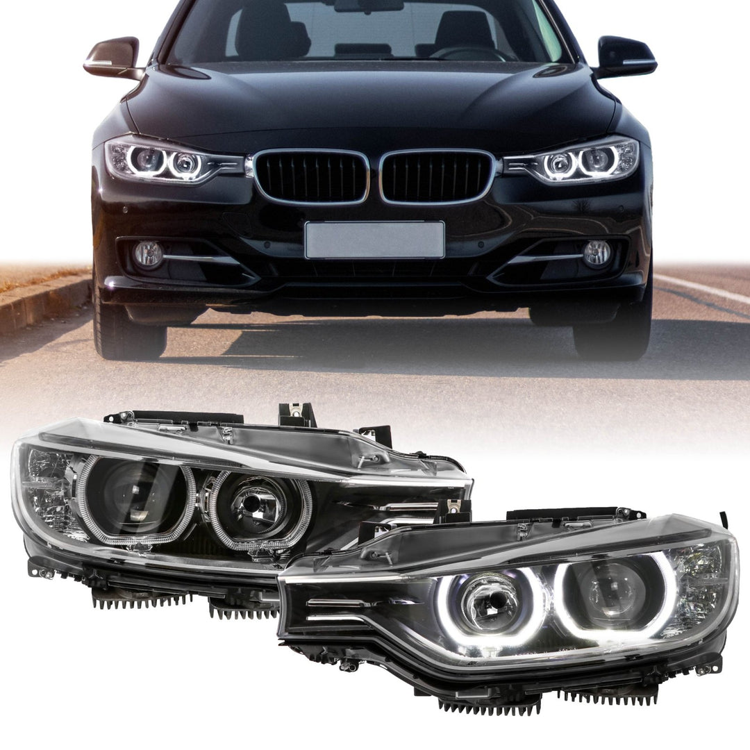 2012 - 2015 BMW F30 / F31 3 Series 4D Sedan / 5D Wagon Black LED Angel Eyes Halo Rings Projector Headlight