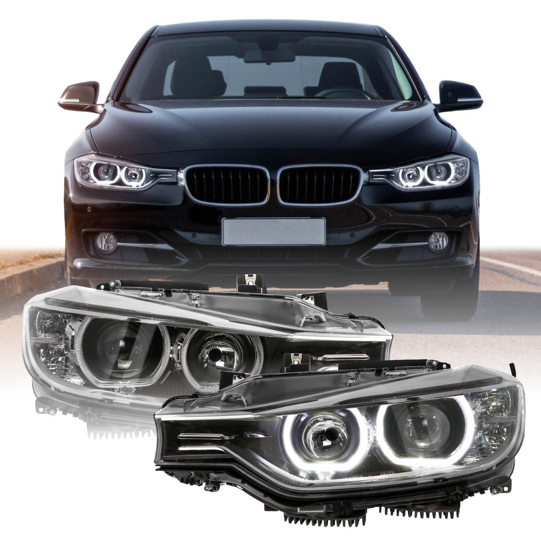 2012 - 2015 BMW F30 / F31 3 Series 4D Sedan / 5D Wagon Black LED Angel Eyes Halo Rings Projector Headlight