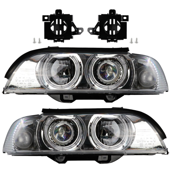 1997-2000 BMW E39 5 Series Halogen Angel Eye Halo Projector Chrome Housing Headlight For Factory Xenon Models