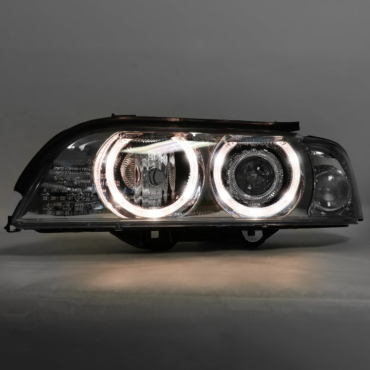 1997-2000 BMW E39 5 Series Halogen Angel Eye Halo Projector Chrome Housing Headlight For Factory Xenon Models