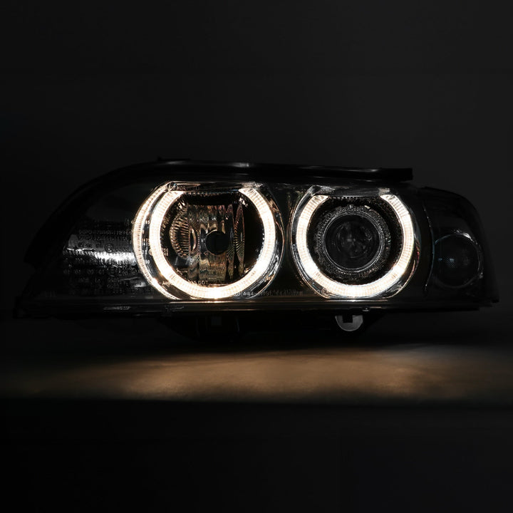 1997-2000 BMW E39 5 Series Halogen Angel Eye Halo Projector Chrome Housing Headlight For Factory Xenon Models