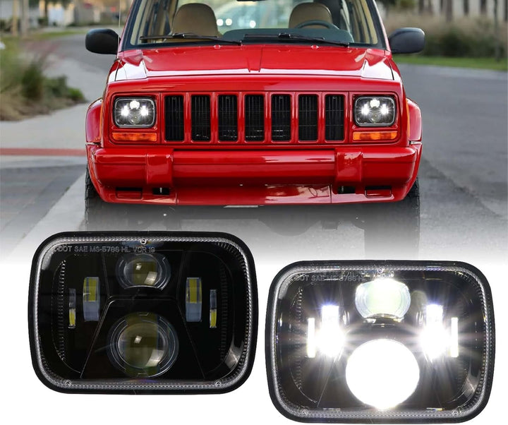 1997 - 2001 Jeep Cherokee XJ 7x6 H6054 / H6052 Black Housing LED Projector Sealed Beam Headlight