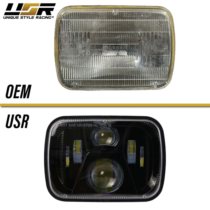 1997 - 2001 Jeep Cherokee XJ 7x6 H6054 / H6052 Black Housing LED Projector Sealed Beam Headlight