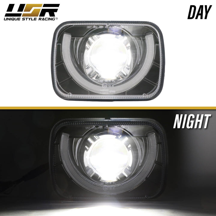 Bronco Style Black Housing LED Projector U - Style 7x6 Sealed Beam Headlights