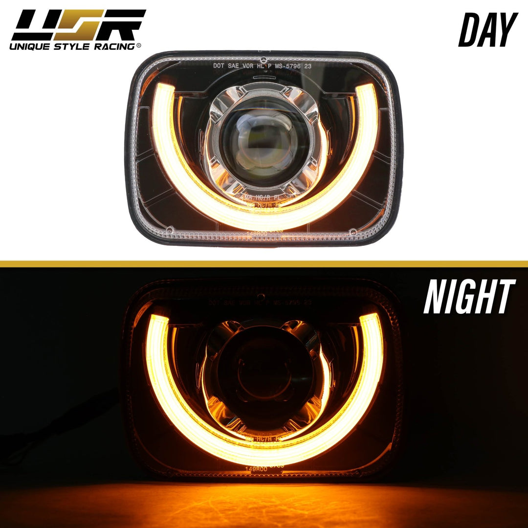 Bronco Style Black Housing LED Projector U - Style 7x6 Sealed Beam Headlights