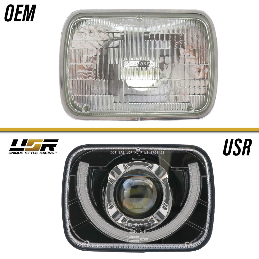 Bronco Style Black Housing LED Projector U - Style 7x6 Sealed Beam Headlights