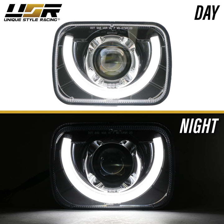 Bronco Style Black Housing LED Projector U - Style 7x6 Sealed Beam Headlights