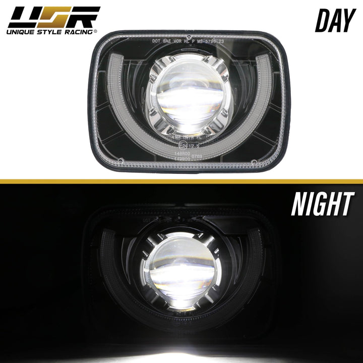 Bronco Style Black Housing LED Projector U - Style 7x6 Sealed Beam Headlights