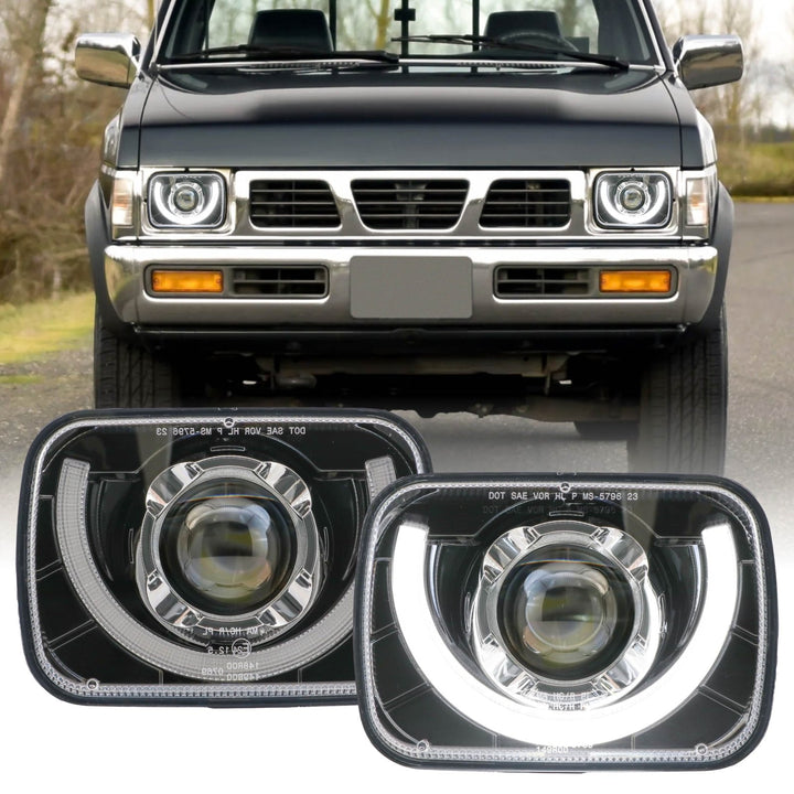 Bronco Style Black Housing LED Projector U - Style 7x6 Sealed Beam Headlights