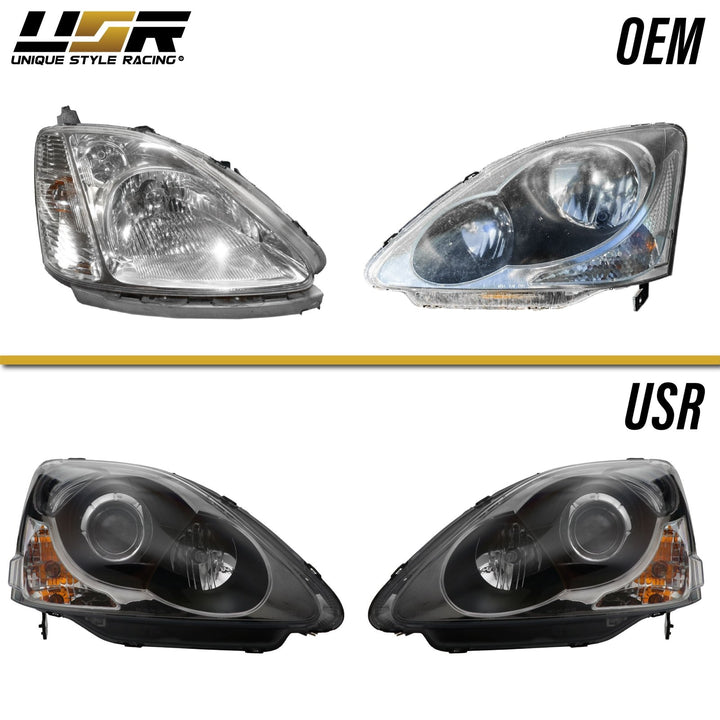 2002 - 2005 Honda Civic 3D Si / HB / EP3 DM Black Housing Clear Lens Projector Headlight