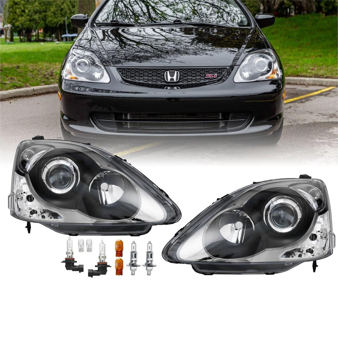 2002 - 2005 Honda Civic 3D Si / HB / EP3 DM Black Housing Clear Lens Projector Headlight