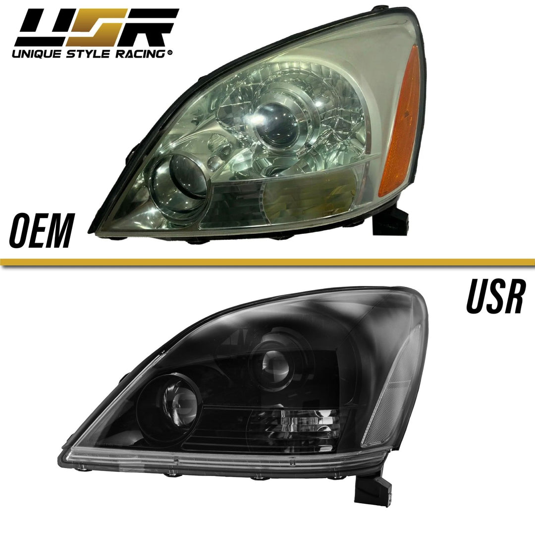 2003 - 2009 Lexus GX470 Gloss Black Housing with Clear Reflector Headlight