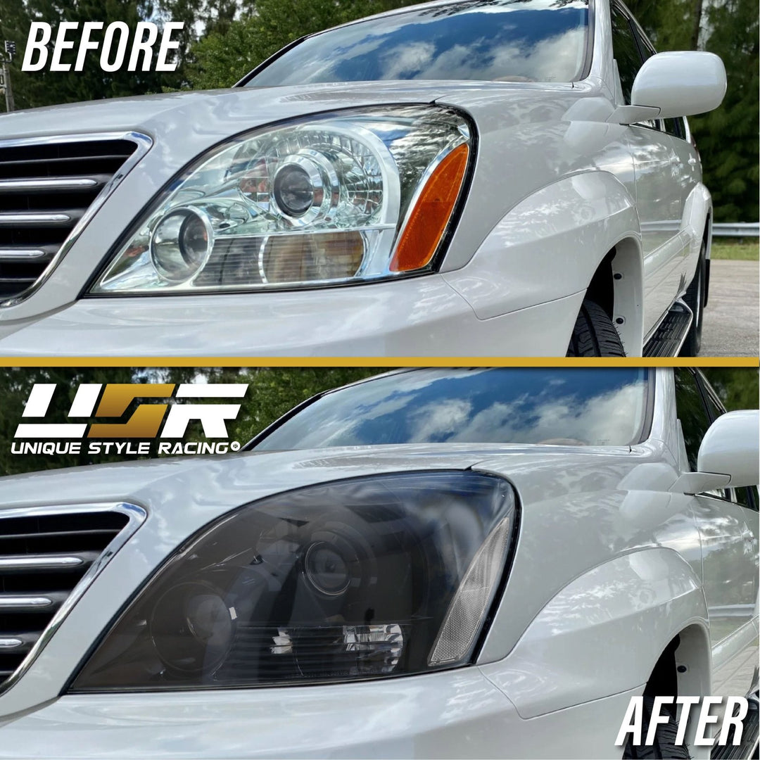 2003 - 2009 Lexus GX470 Gloss Black Housing with Clear Reflector Headlight