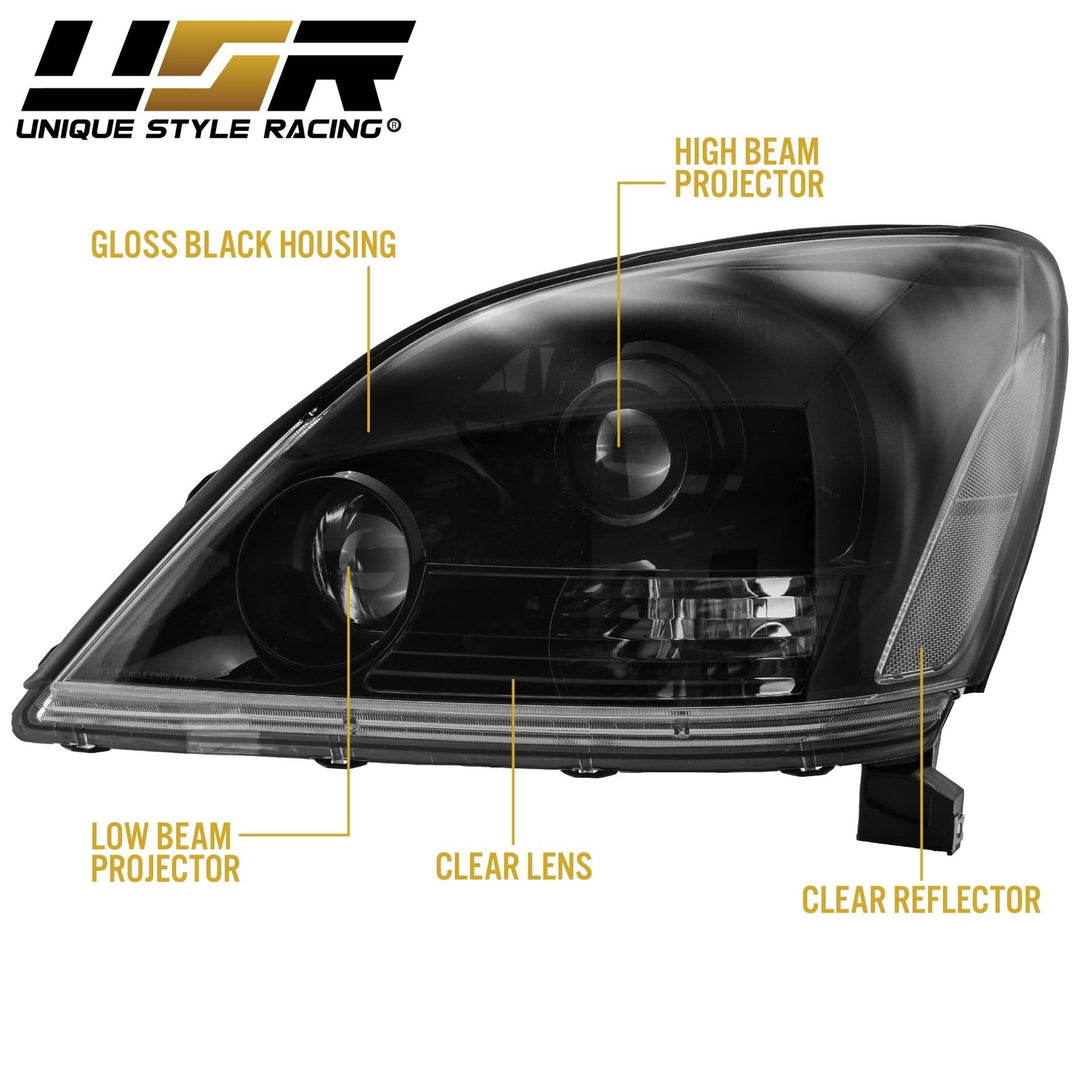 2003 - 2009 Lexus GX470 Gloss Black Housing with Clear Reflector Headlight