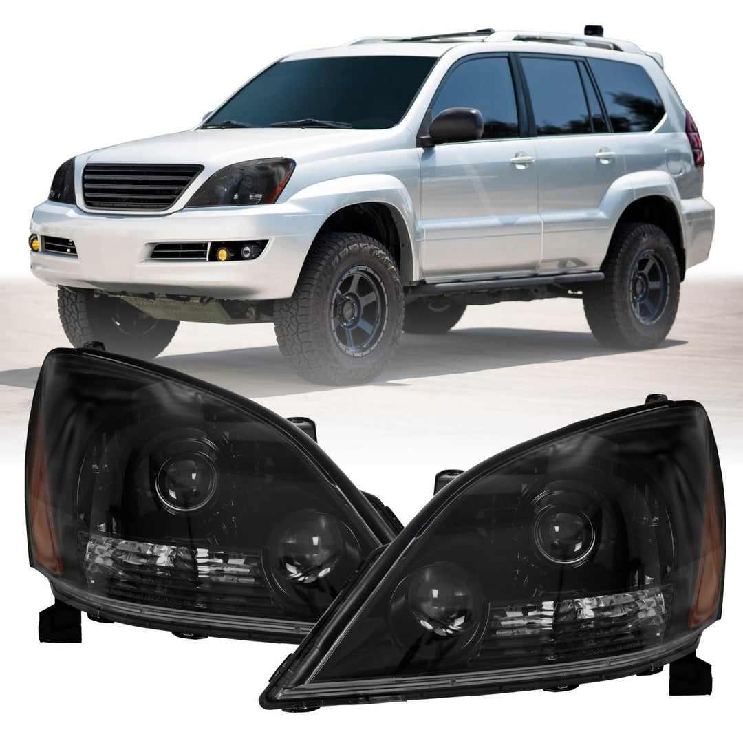 2003 - 2009 Lexus GX470 Gloss Black Housing Clear Lens Headlight