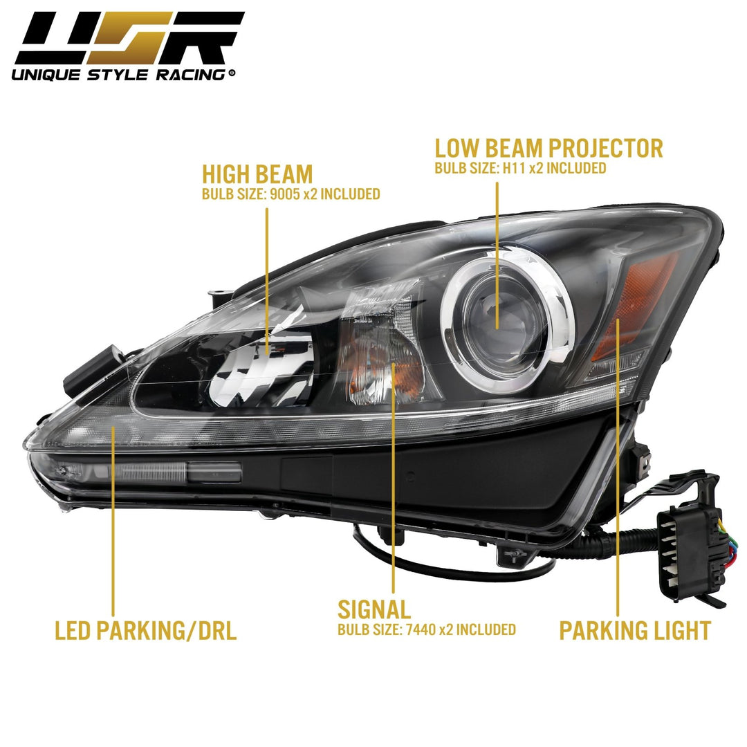 2006 - 2013 Lexus IS250 IS350 ISF USR Edition Daytime Visible DRL LED Check Mark Black Projector Headlight