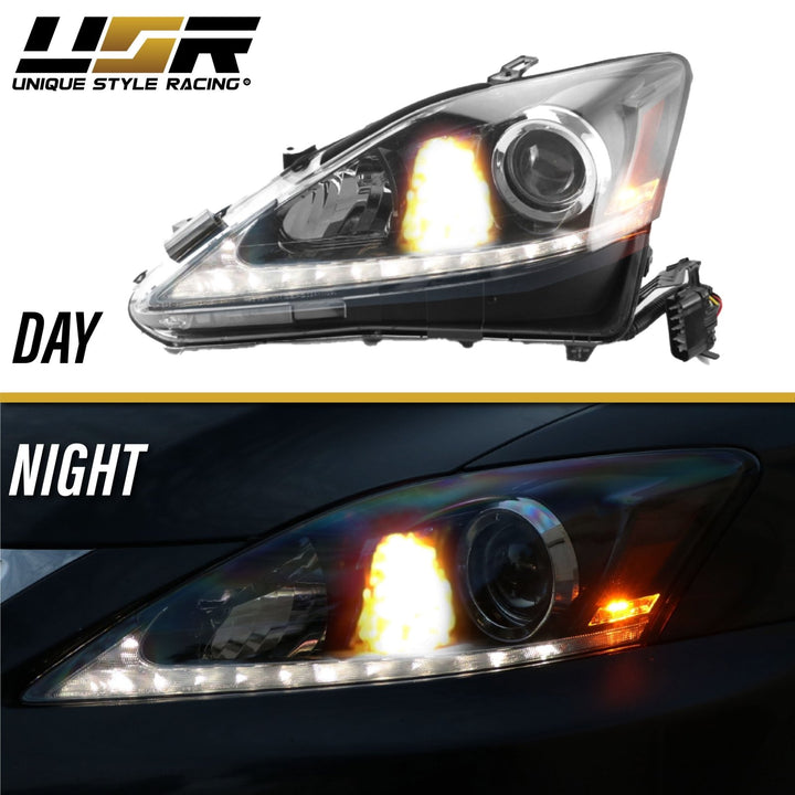 2006 - 2013 Lexus IS250 IS350 ISF USR Edition Daytime Visible DRL LED Check Mark Black Projector Headlight