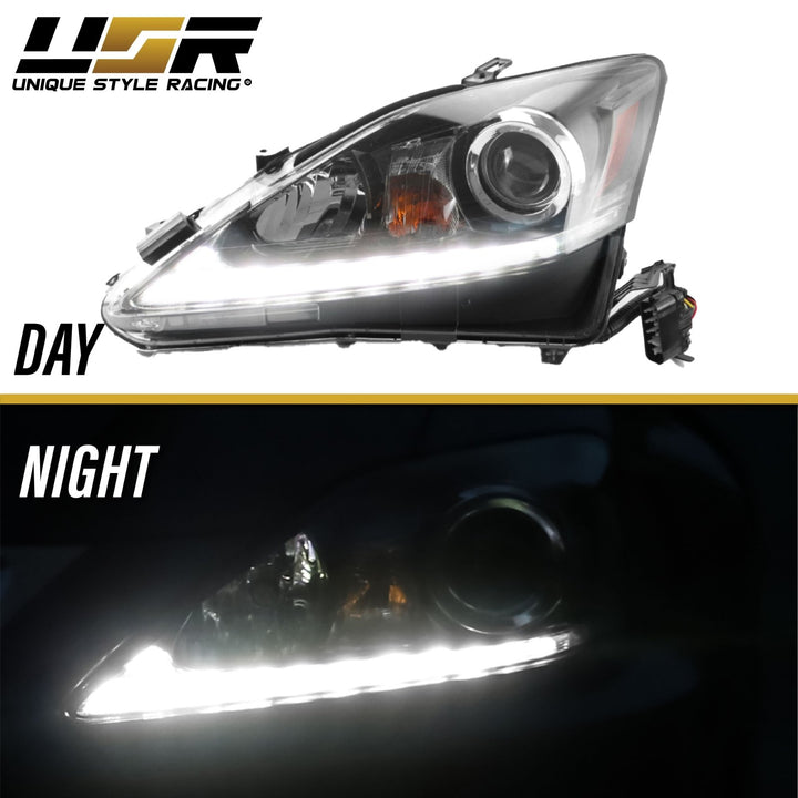 2006 - 2013 Lexus IS250 IS350 ISF USR Edition Daytime Visible DRL LED Check Mark Black Projector Headlight