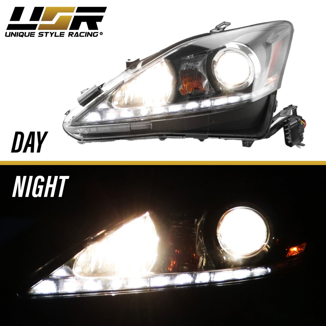 2006 - 2013 Lexus IS250 IS350 ISF USR Edition Daytime Visible DRL LED Check Mark Black Projector Headlight