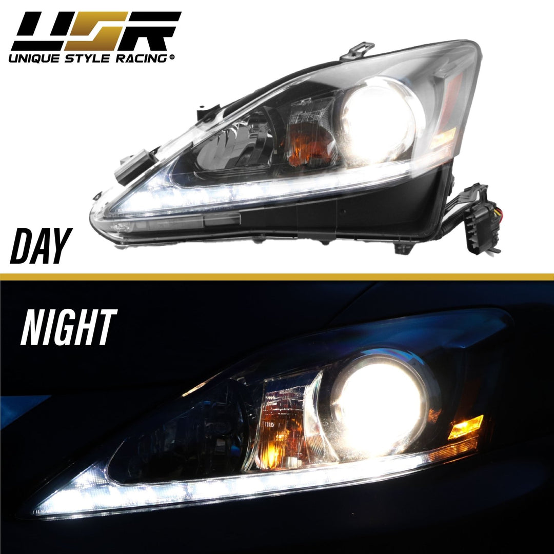 2006 - 2013 Lexus IS250 IS350 ISF USR Edition Daytime Visible DRL LED Check Mark Black Projector Headlight