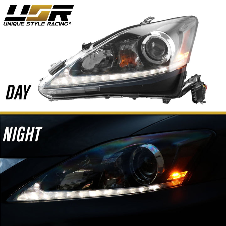 2006 - 2013 Lexus IS250 IS350 ISF USR Edition Daytime Visible DRL LED Check Mark Black Projector Headlight