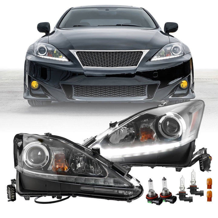 2006 - 2013 Lexus IS250 IS350 ISF USR Edition Daytime Visible DRL LED Check Mark Black Projector Headlight