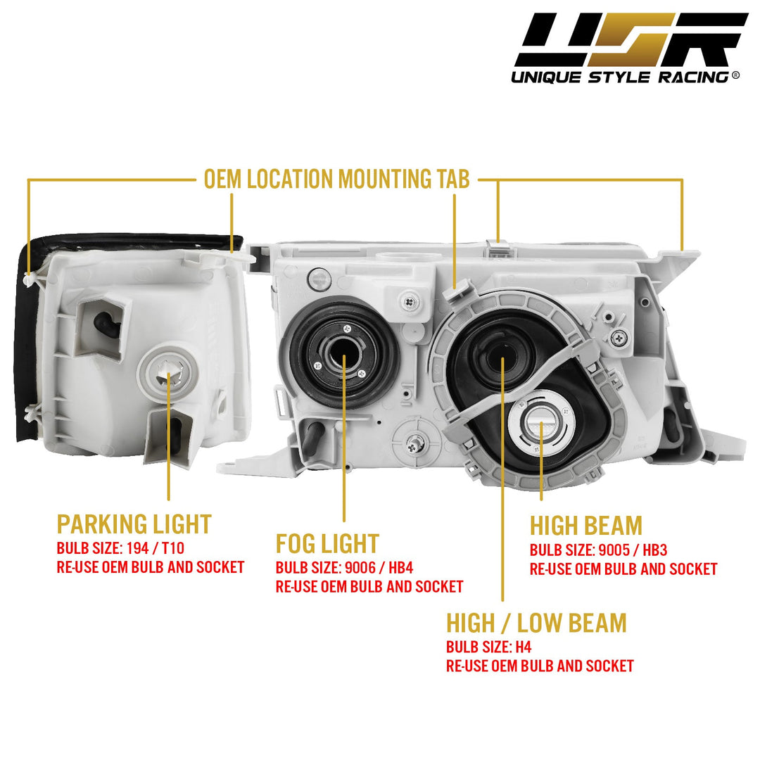1995-1997 Lexus LS400 JDM Style Glass Clear Lens Headlights + Matching Corner Lights